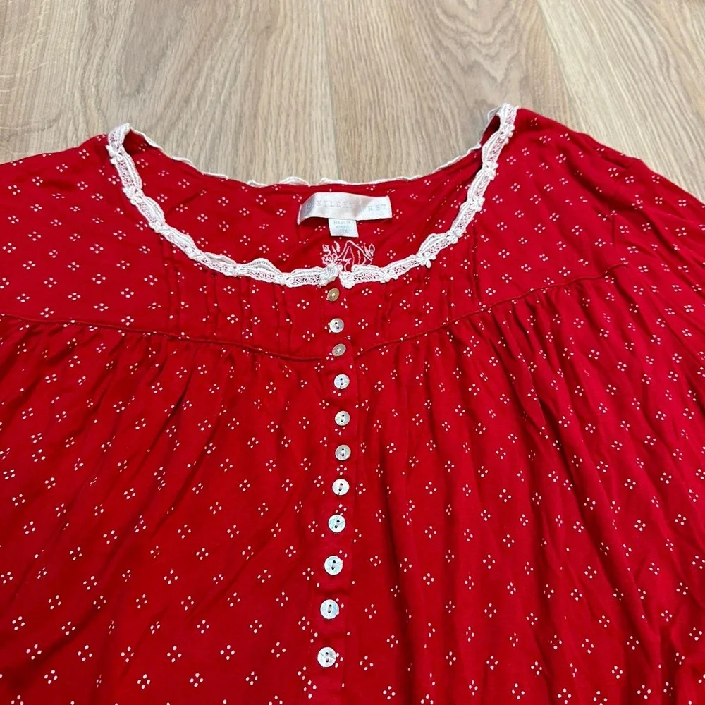 EILEEN WEST 100% MODAL‎ KNIT GOWN LONG SLV Red Lace Cottagecore Trad Wife Sz 3X